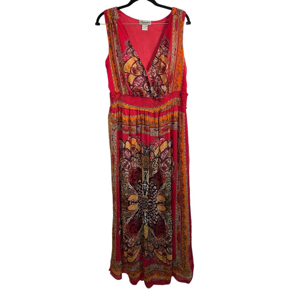 Signature JMB Sleeveless‎ Maxi Wrap Dress Womens 1X Flowy Smocked Colorful Gypsy